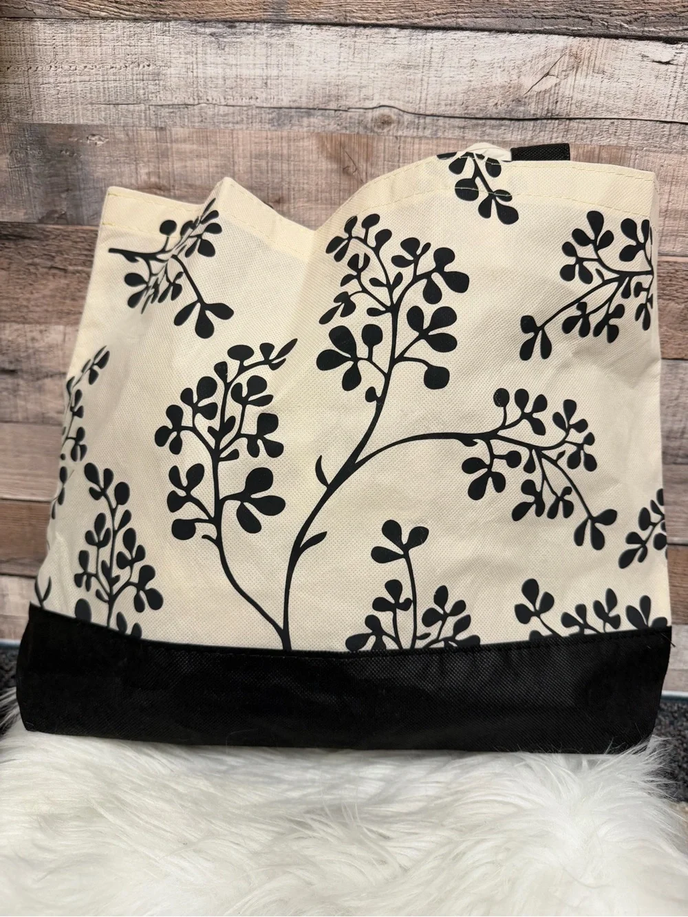 Canvas Tote Bag with Black Floral Botanical Print